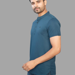Men's Teal Blue Henley Full Sleeve T-Shirt – 100% Pure Cotton | Kuch Kuch Fashion