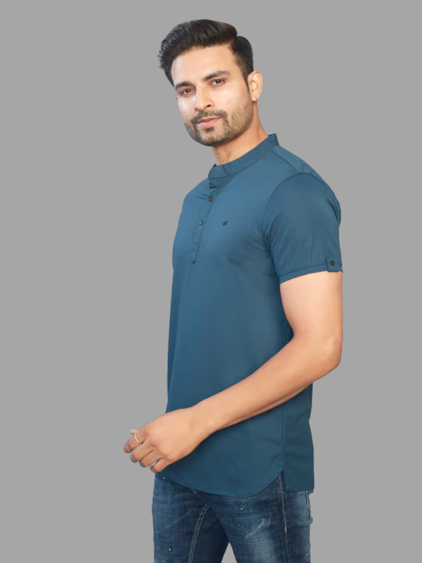Men's Teal Blue Henley Full Sleeve T-Shirt – 100% Pure Cotton | Kuch Kuch Fashion