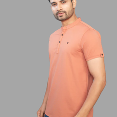 Men's Orange Henley Full Sleeve T-Shirt – 100% Pure Cotton | Kuch Kuch Fashion