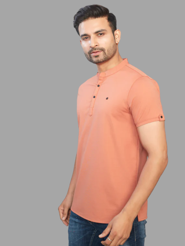 Men's Orange Henley Full Sleeve T-Shirt – 100% Pure Cotton | Kuch Kuch Fashion