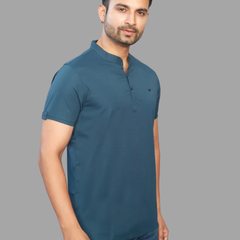 Men's Teal Blue Henley Full Sleeve T-Shirt – 100% Pure Cotton | Kuch Kuch Fashion