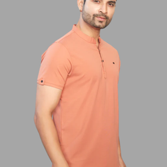 Men's Orange Henley Full Sleeve T-Shirt – 100% Pure Cotton | Kuch Kuch Fashion