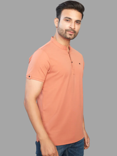 Men's Orange Henley Full Sleeve T-Shirt – 100% Pure Cotton | Kuch Kuch Fashion