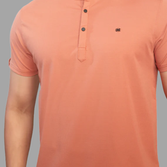 Men's Orange Henley Full Sleeve T-Shirt – 100% Pure Cotton | Kuch Kuch Fashion