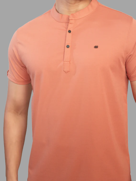 Men's Orange Henley Full Sleeve T-Shirt – 100% Pure Cotton | Kuch Kuch Fashion