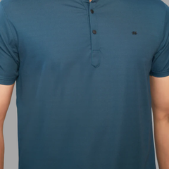 Men's Teal Blue Henley Full Sleeve T-Shirt – 100% Pure Cotton | Kuch Kuch Fashion