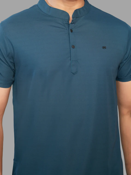 Men's Teal Blue Henley Full Sleeve T-Shirt – 100% Pure Cotton | Kuch Kuch Fashion