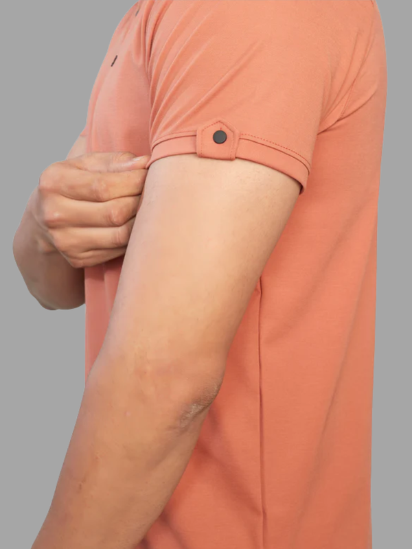 Men's Orange Henley Full Sleeve T-Shirt – 100% Pure Cotton | Kuch Kuch Fashion