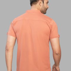 Men's Orange Henley Full Sleeve T-Shirt – 100% Pure Cotton | Kuch Kuch Fashion