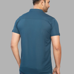 Men's Teal Blue Henley Full Sleeve T-Shirt – 100% Pure Cotton | Kuch Kuch Fashion