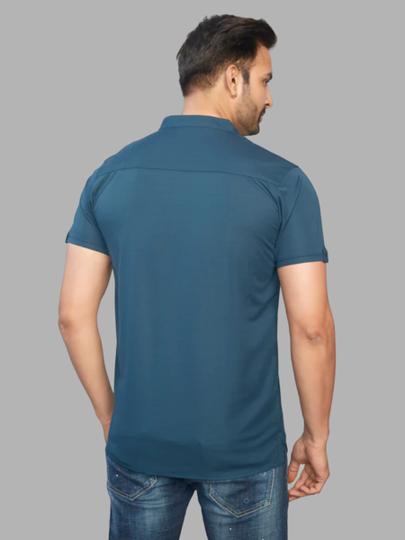 Men's Teal Blue Henley Full Sleeve T-Shirt – 100% Pure Cotton | Kuch Kuch Fashion