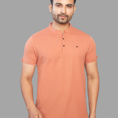 Men's Orange Henley Full Sleeve T-Shirt – 100% Pure Cotton | Kuch Kuch Fashion