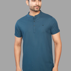 Men's Teal Blue Henley Full Sleeve T-Shirt – 100% Pure Cotton | Kuch Kuch Fashion