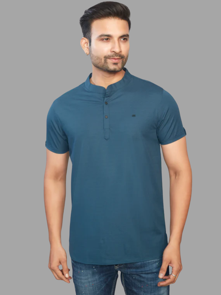Men's Teal Blue Henley Full Sleeve T-Shirt – 100% Pure Cotton | Kuch Kuch Fashion