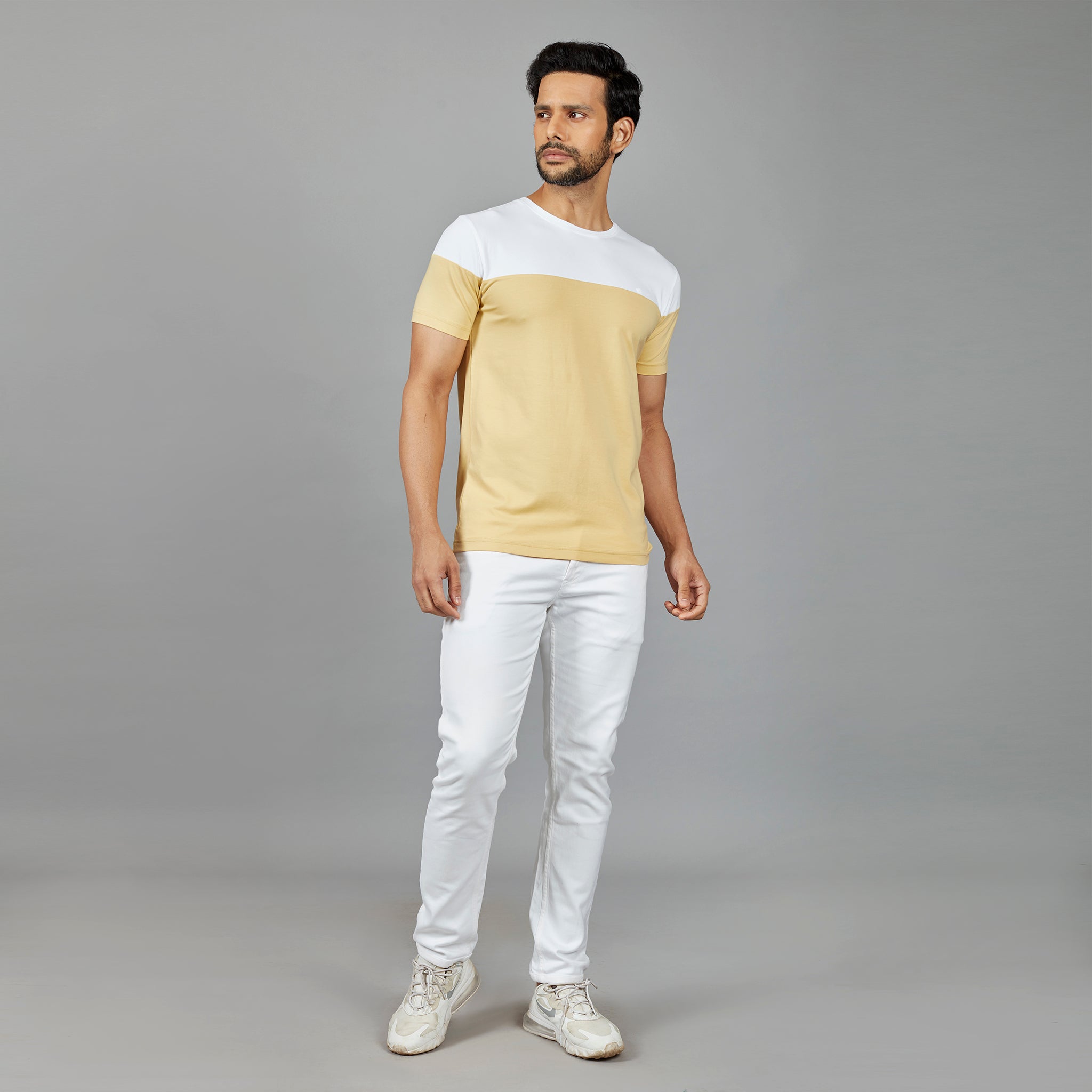 Yellow t shirt 2024 and white jeans