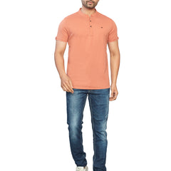 Men's Orange Henley Full Sleeve T-Shirt – 100% Pure Cotton | Kuch Kuch Fashion